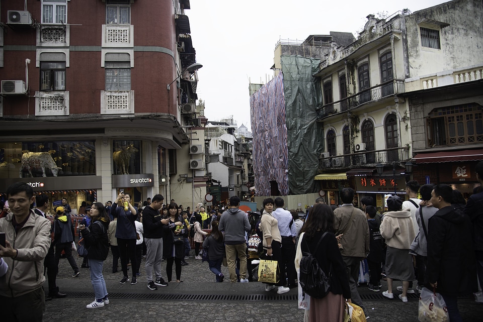 Crowds of people on the streets of Macau