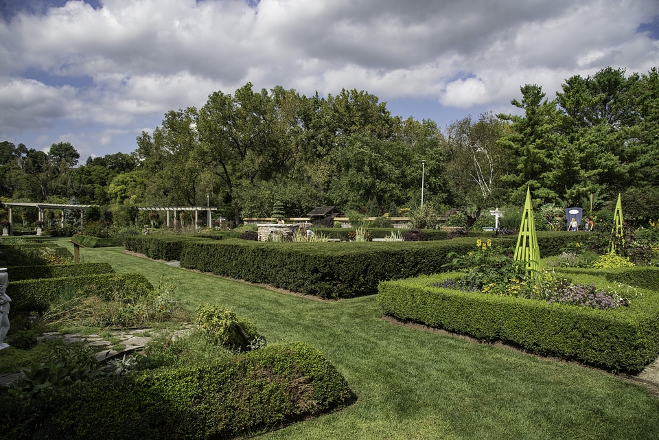 Formal gardens landscape with clouds overheard