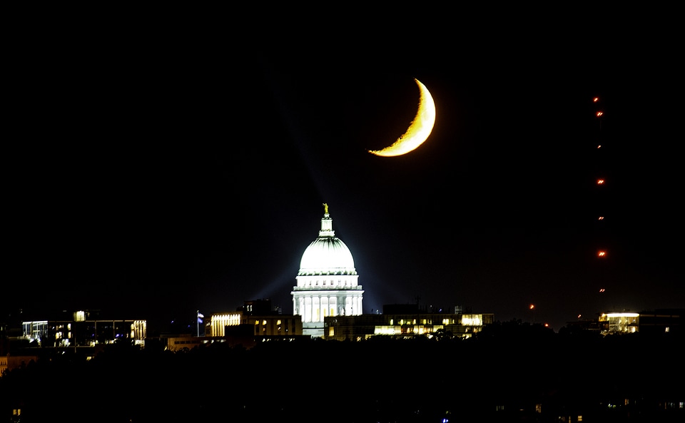 Crescent moon over the capital