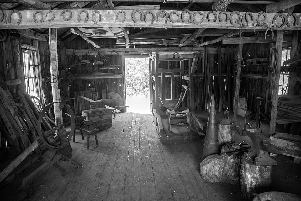 Monochrome of blacksmith shop