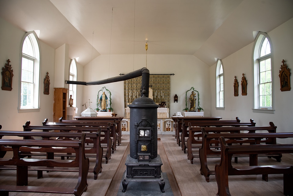 Rows of pews in the Church