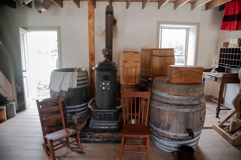 Barrels and Chairs inside a room