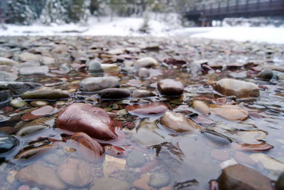 Close-up of river rocks in Upper Lake McDonald River in Glacier National Park