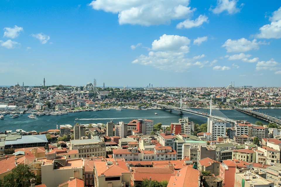 Cityscape and buildings under the blue sky in Istanbul, Turkey