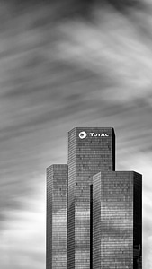 The Total Tower, La Défense, Paris black and white photo