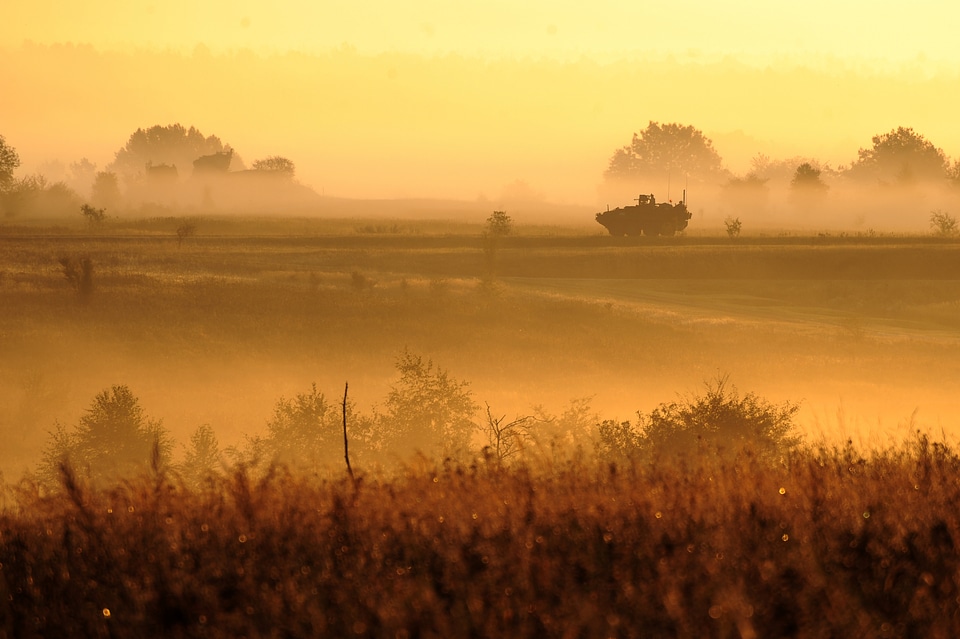 Orange Dusk landscape view silhouette