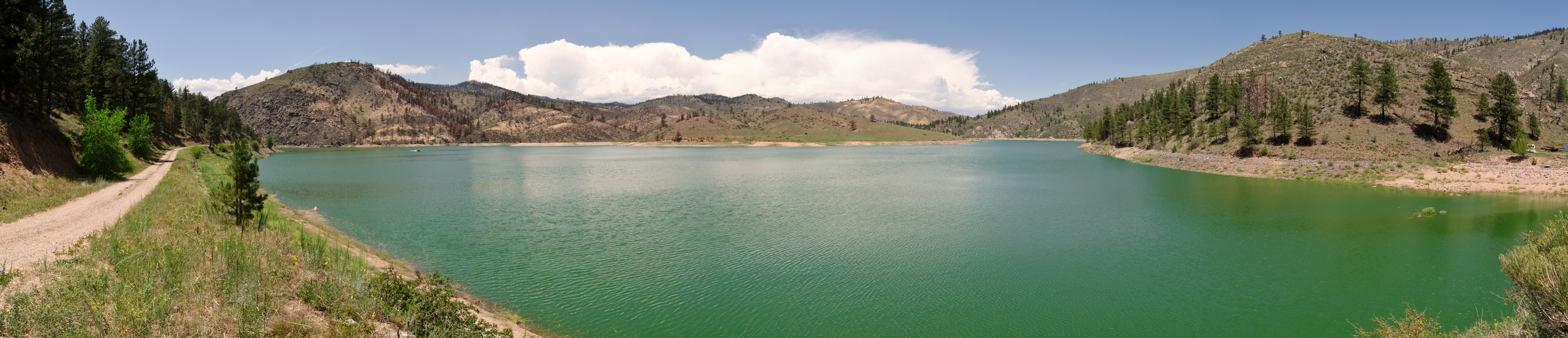 Seaman Reservoir landscape with green water landscape