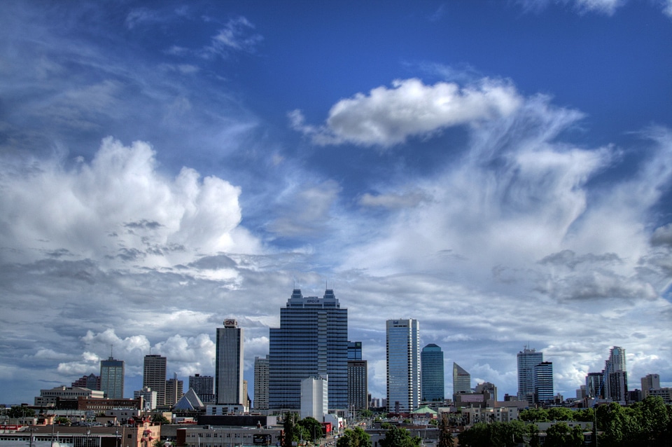 Downtown skyline of Edmonton under the clouds