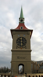 Clock tower in downtown Berne in Indiana photo