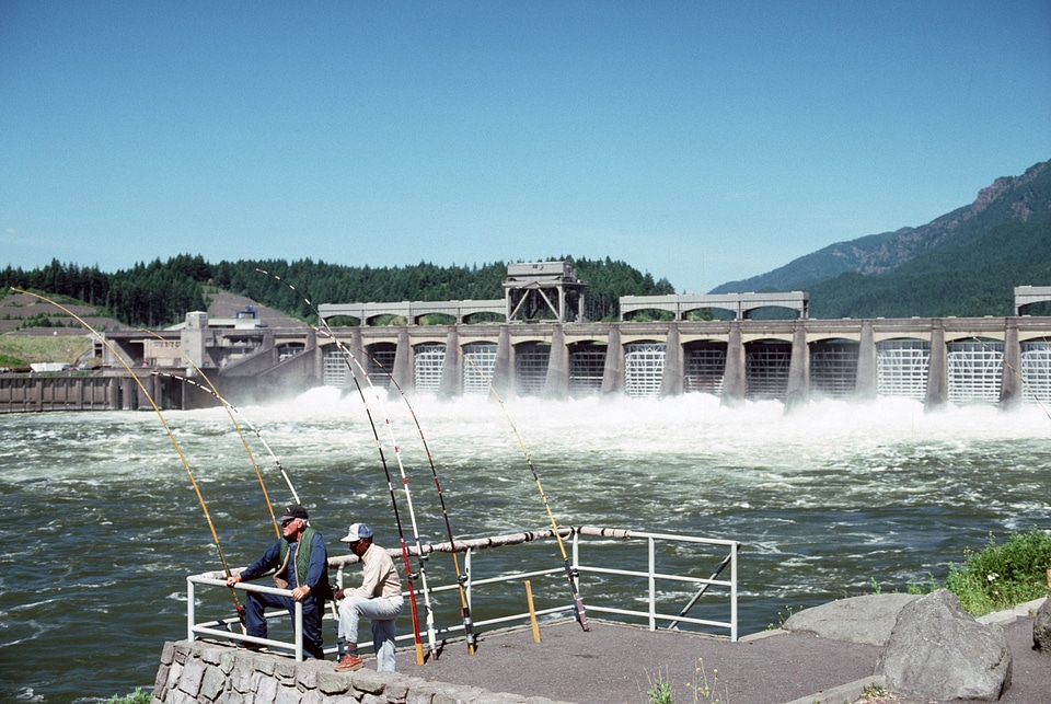 Bonneville Dam and people fishing
