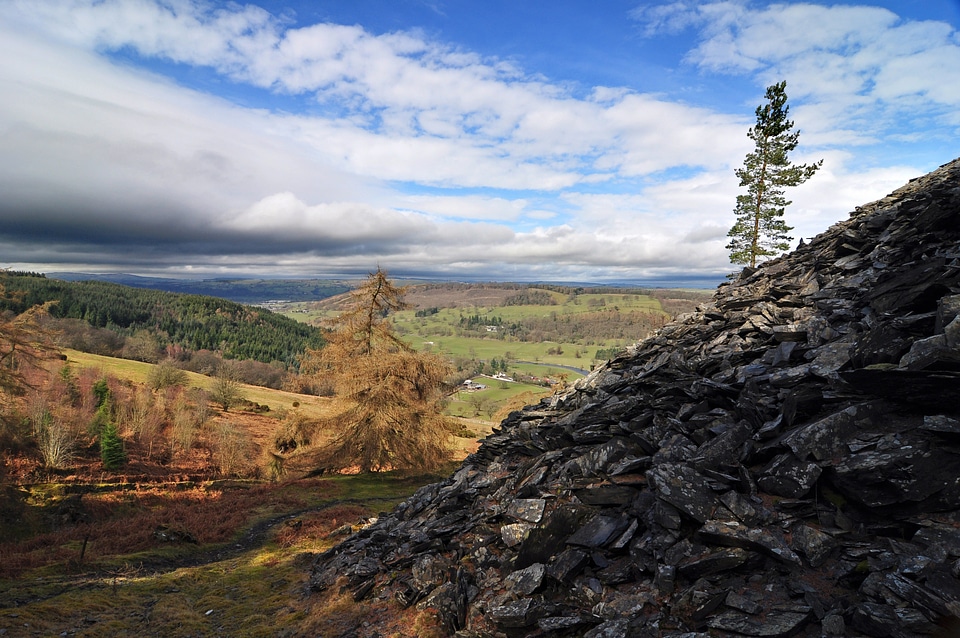 Mountainside, rocks, sky, and beautiful landscape