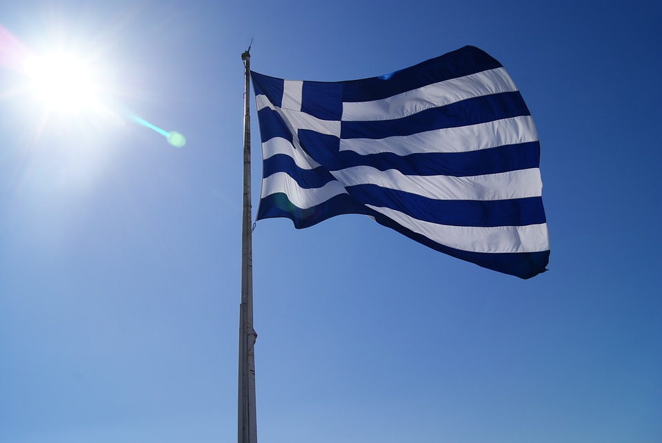 Greek Flag flowing in the wind