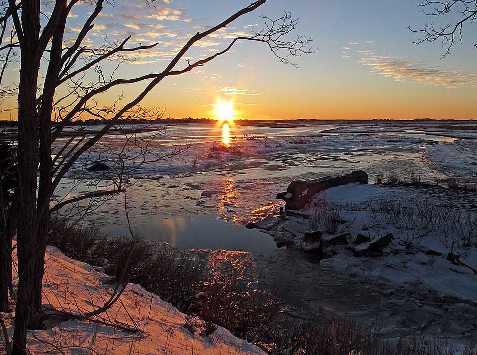Winter sunset landscape in Massachusetts photo