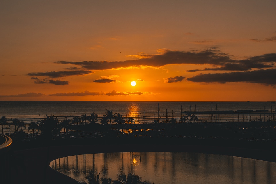 Orange Sunset on Waikiki in Hawaii