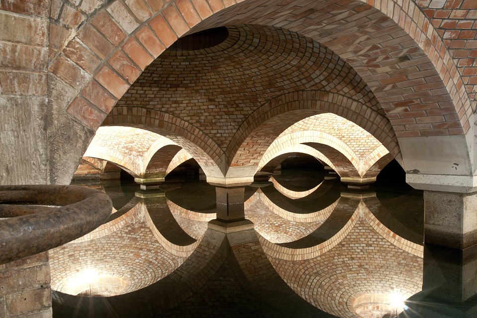Arches over the water in the duct system in Warsaw