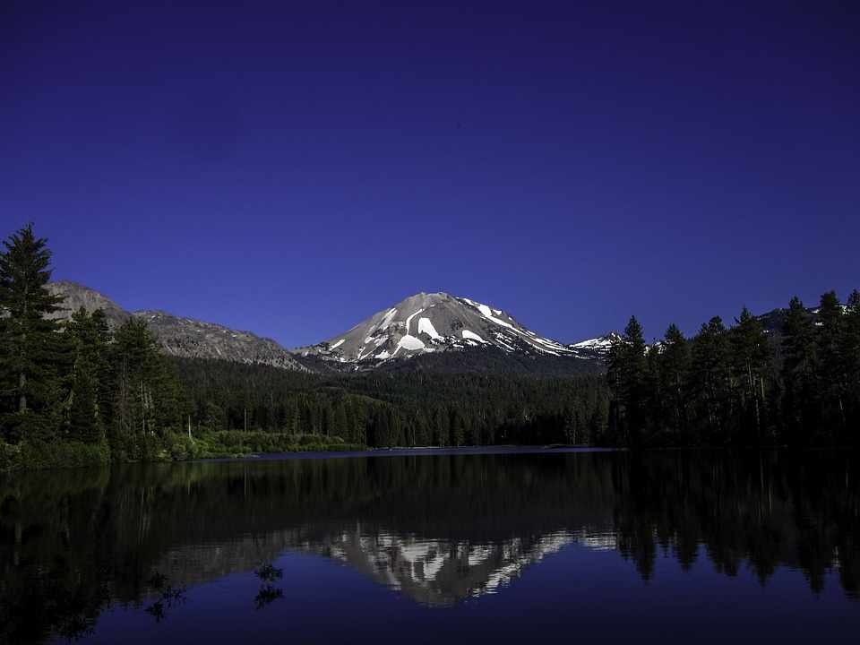 Lassen Peak Reflection on Manzanita Lake in Lassen Volcanic National Park, California