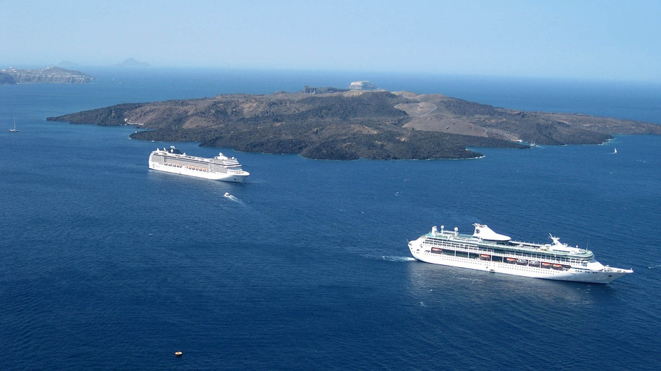 Cruise Ship near the dock at Santorini, Greece