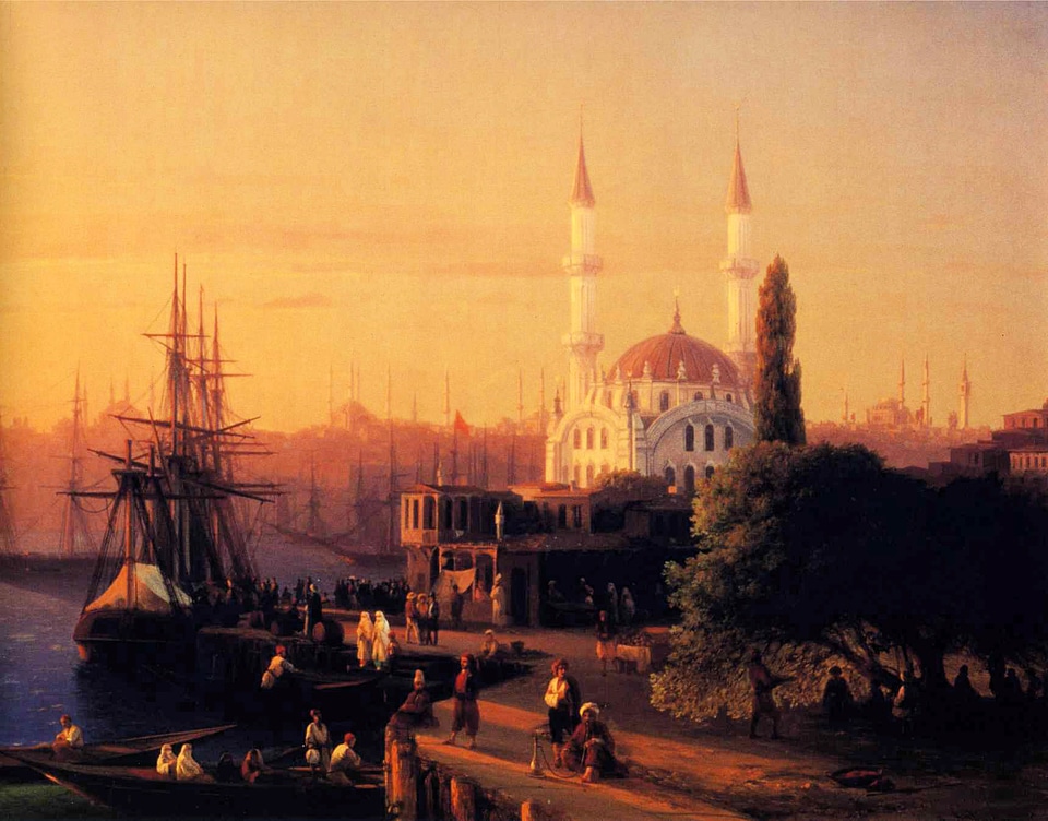 Red Dusk Skies over Ortakoy Mosque in Istanbul, Turkey