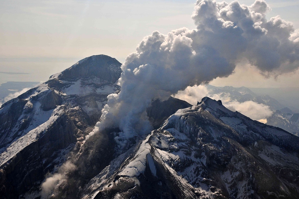 Crater with steam of redoubt Volcano in Lake Clark National Park, Alaska