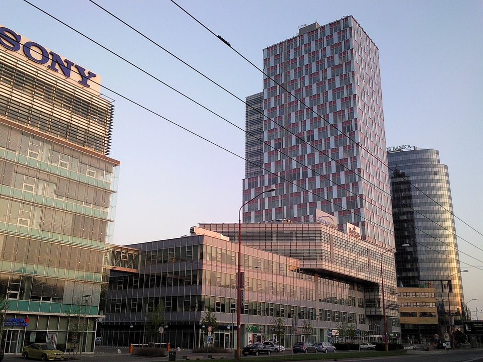 Sony Building and other towers in Bratislava, Slovakia