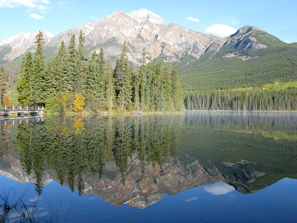 Landscape of mountain and lakes in Jasper National Park, Alberta, Canada