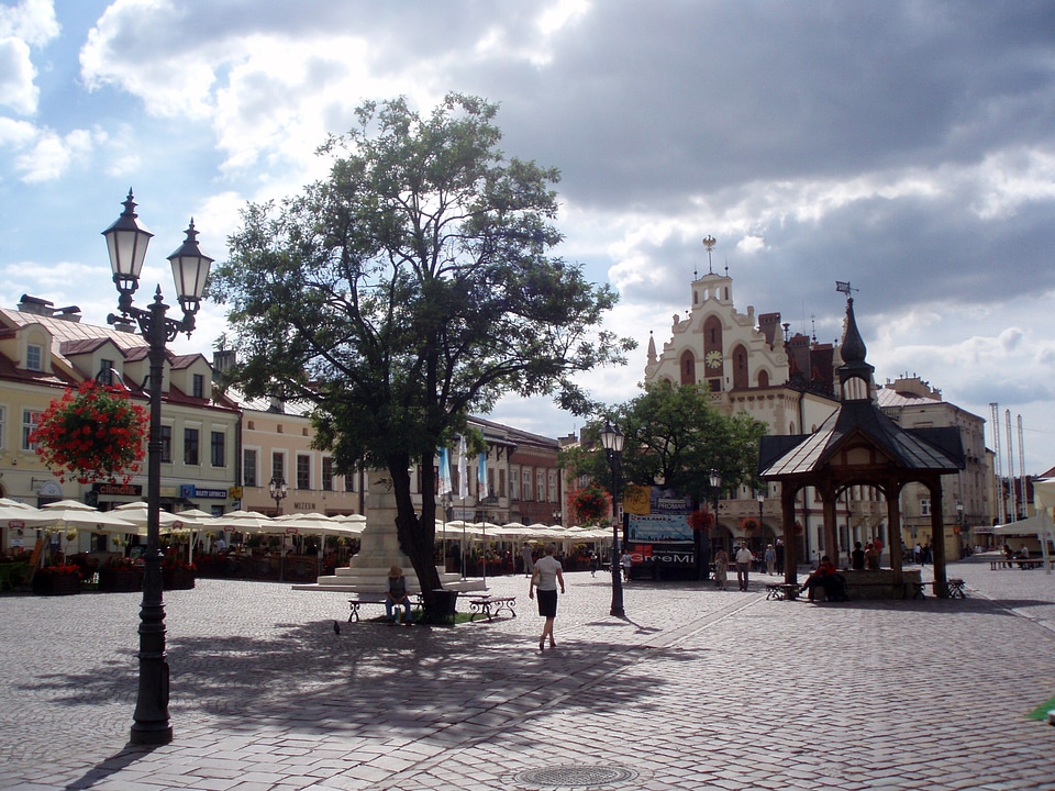 Historic Market Square with clouds in Rzeszow