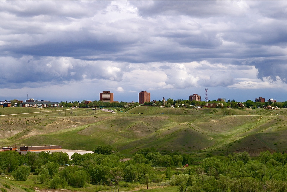 Skyline of downtown Lethbridge in Alberta, Canada
