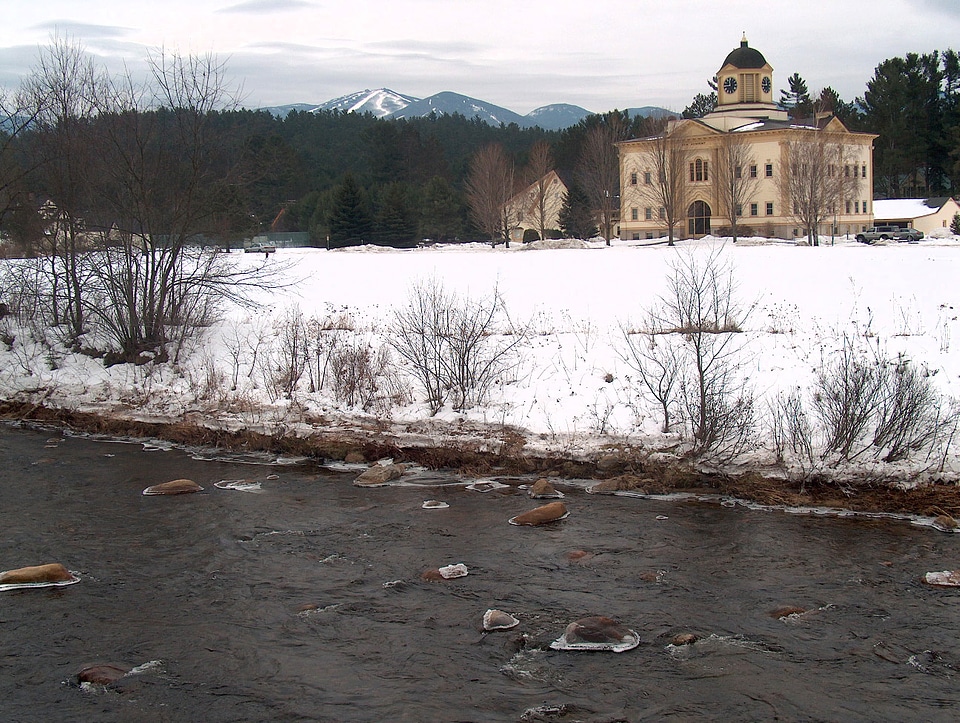 Landscape of the river and winter in Franconia, New Hampshire