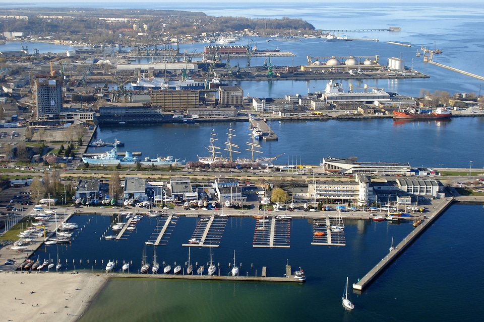 Port of Gdynia with ships and docks