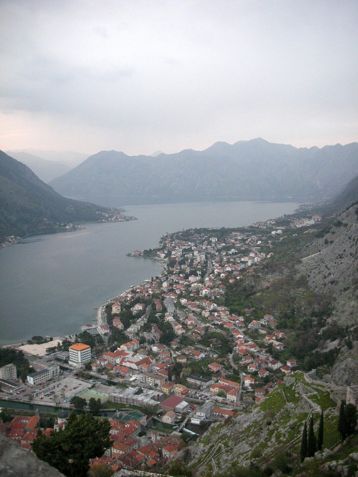 Mountainside Village and river landscape in Kotor, Montenegro