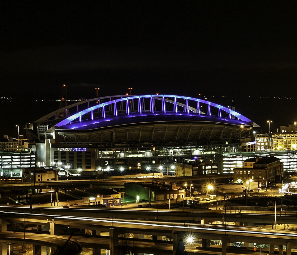 Century link field lighted up in Seattle, Washington