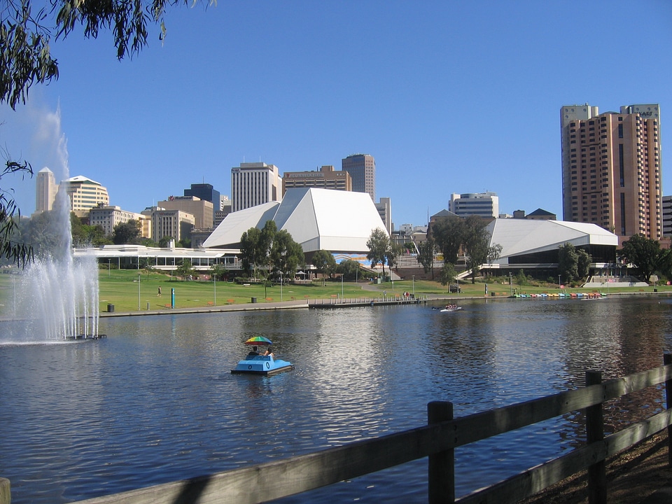The Festival Centre and Torrens Lake in Adelaide, Southern Australia