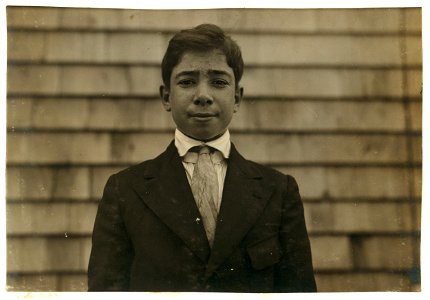 Manuel Ferreira - Portuguese - 15 yrs. 27 Whitter St. Sweeper - Fall River Iron Works. In Sunday clothes. Carving class at King Philip Settlement. LOC cph.3b33404