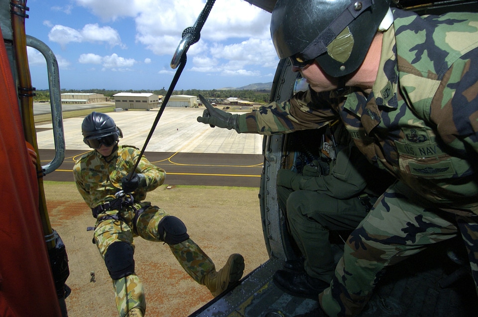 Airborne Troops practicing on a Helicopter in Wheeler Army Airfield, Hawaii