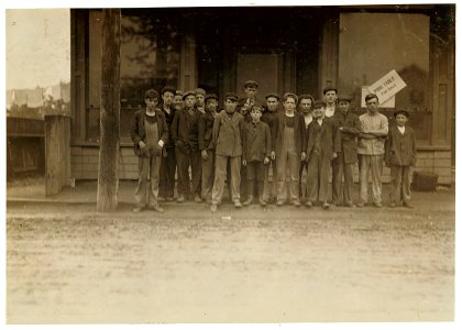 Noon, June 10, 1909. Parker Mills, Warren, R.I. All these and about a dozen more I saw working in this mill that A.M. when I visited the mill. The smallest boy in middle has been working LOC nclc.01814