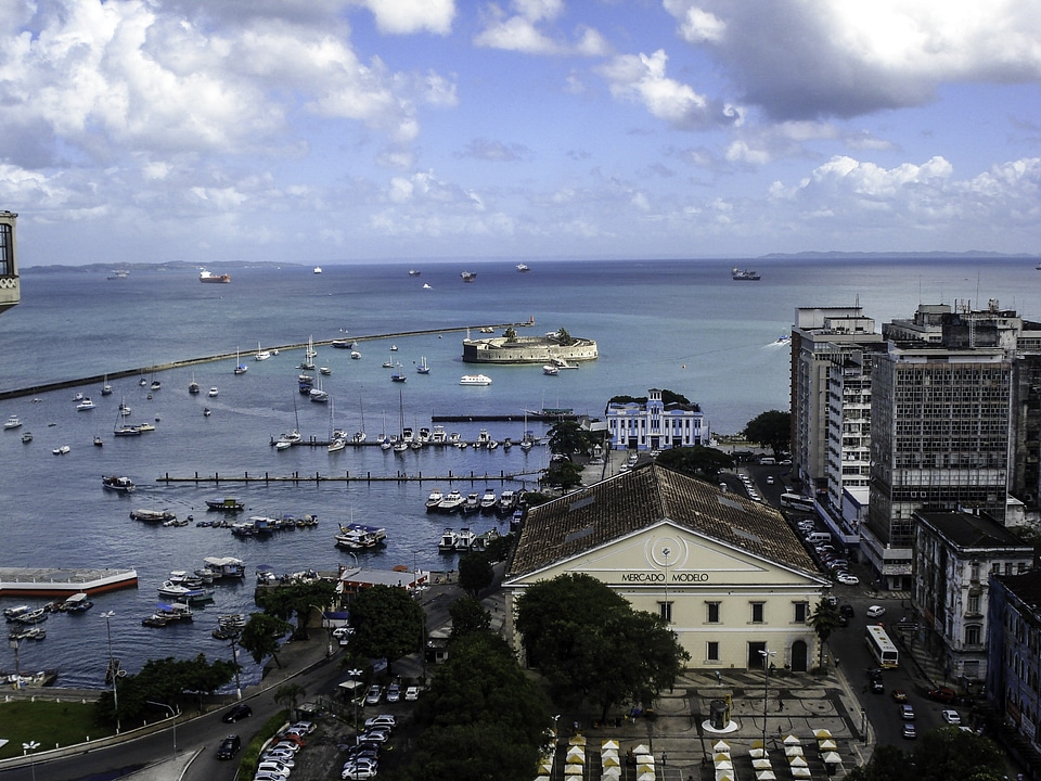 Seaside landscape and buildings in Salvador, Brazil