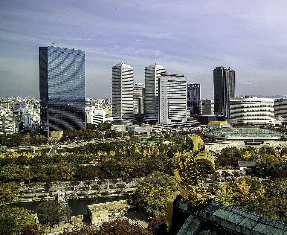 City view from Osaka Castle, Japan