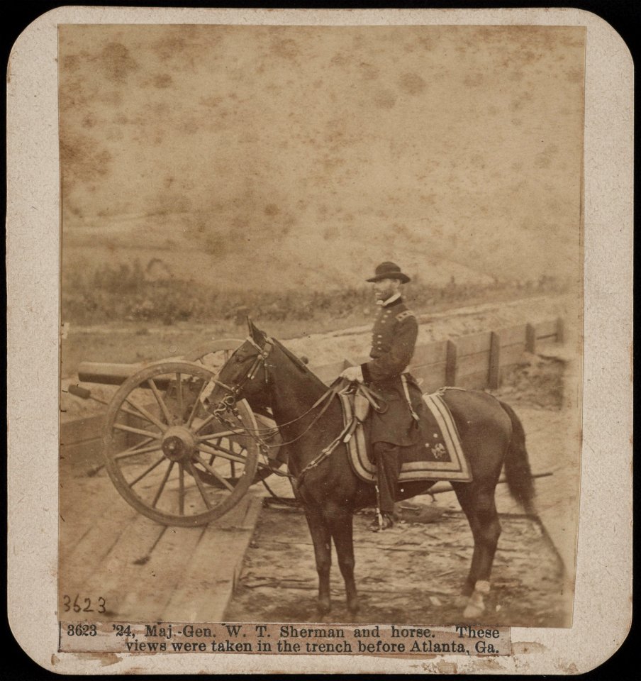 Maj.-Gen. W.T. Sherman and horse. These views were taken in the trench before Atlanta, Ga. LCCN2017660644