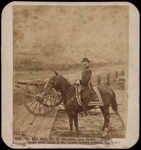 Maj.-Gen. W.T. Sherman and horse. These views were taken in the trench before Atlanta, Ga. LCCN2017660644