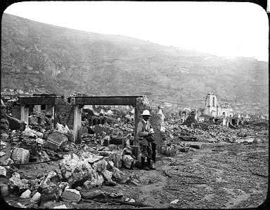 Man standing beside a ruined building YORYM-TA0173
