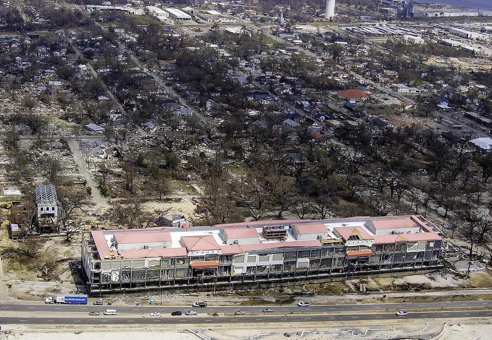 Casino Barges floating on the shore in Biloxi, Mississippi after Hurricane Katrina