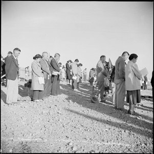 Gila River Relocation Center, Rivers, Arizona. Sunrise Services (Christian) which were held at this . . . - NARA - 538614 photo
