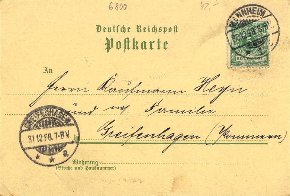 Mannheim, Baden-Württemberg - Postamt; Sternwarte und Jesuitenkirche; Rheinbrücke (back) (Zeno Ansichtskarten)