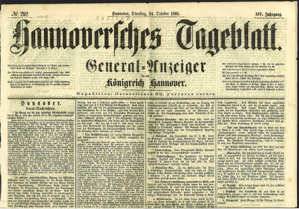 Hannoversches Tageblatt, 1865-10-24, XIV Jahrgang, No. 292