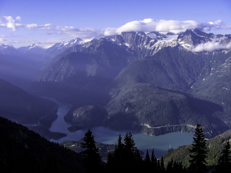 Ross lake below the mountain in Northern Cascades National Park, Washington