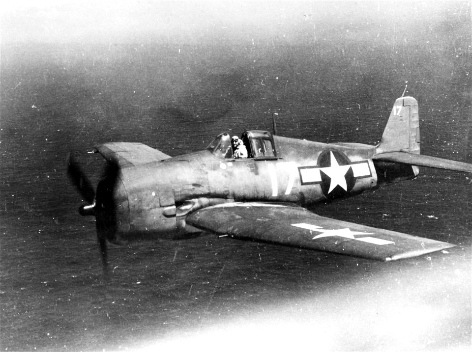 Grumman F6F-3 of VF-9 in flight, ca in February 1944