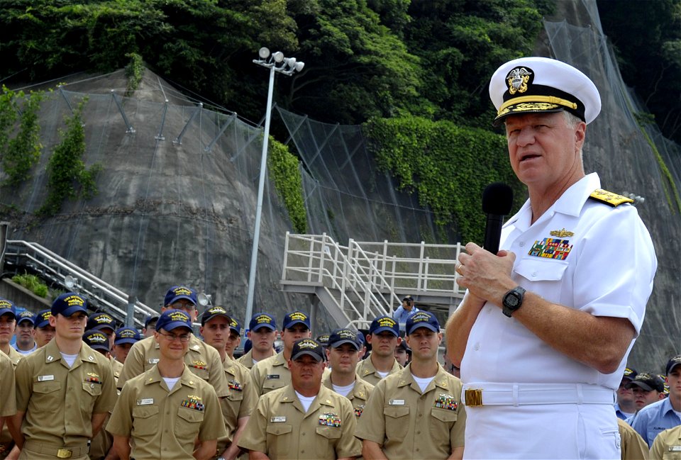 US Navy 090704-N-8273J-071 Chief of Naval Operations (CNO) Adm. Gary Roughead speaks with sailors during an all-hands call in Yokuska, Japan