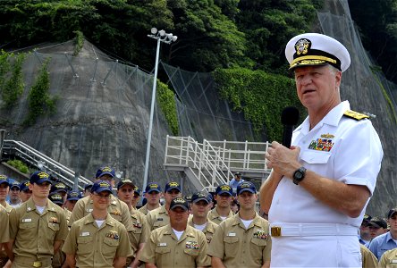 US Navy 090704-N-8273J-071 Chief of Naval Operations (CNO) Adm. Gary Roughead speaks with sailors during an all-hands call in Yokuska, Japan
