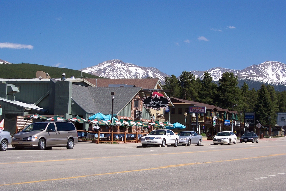 Downtown Winter Park with the Continental divide in the background
