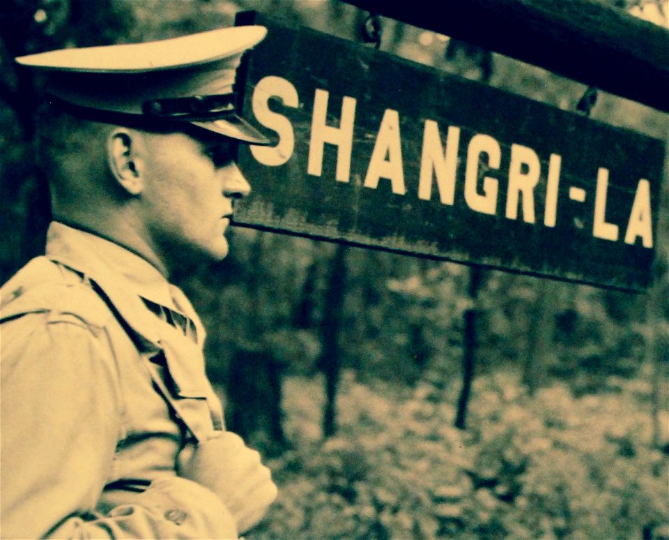 Marine Corps guard at Shangri-La (later Camp David) on May 7, 1944 - 208-PU-Folder 3 (29265928051) (cropped)